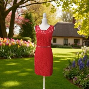 City Triangles Red Sheath Mini Dress Scoop Neck Sleeveless Size 13 VGC‎ LACE